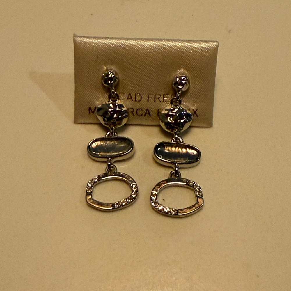 Silver Drop Dangle Earrings with Textured Rings